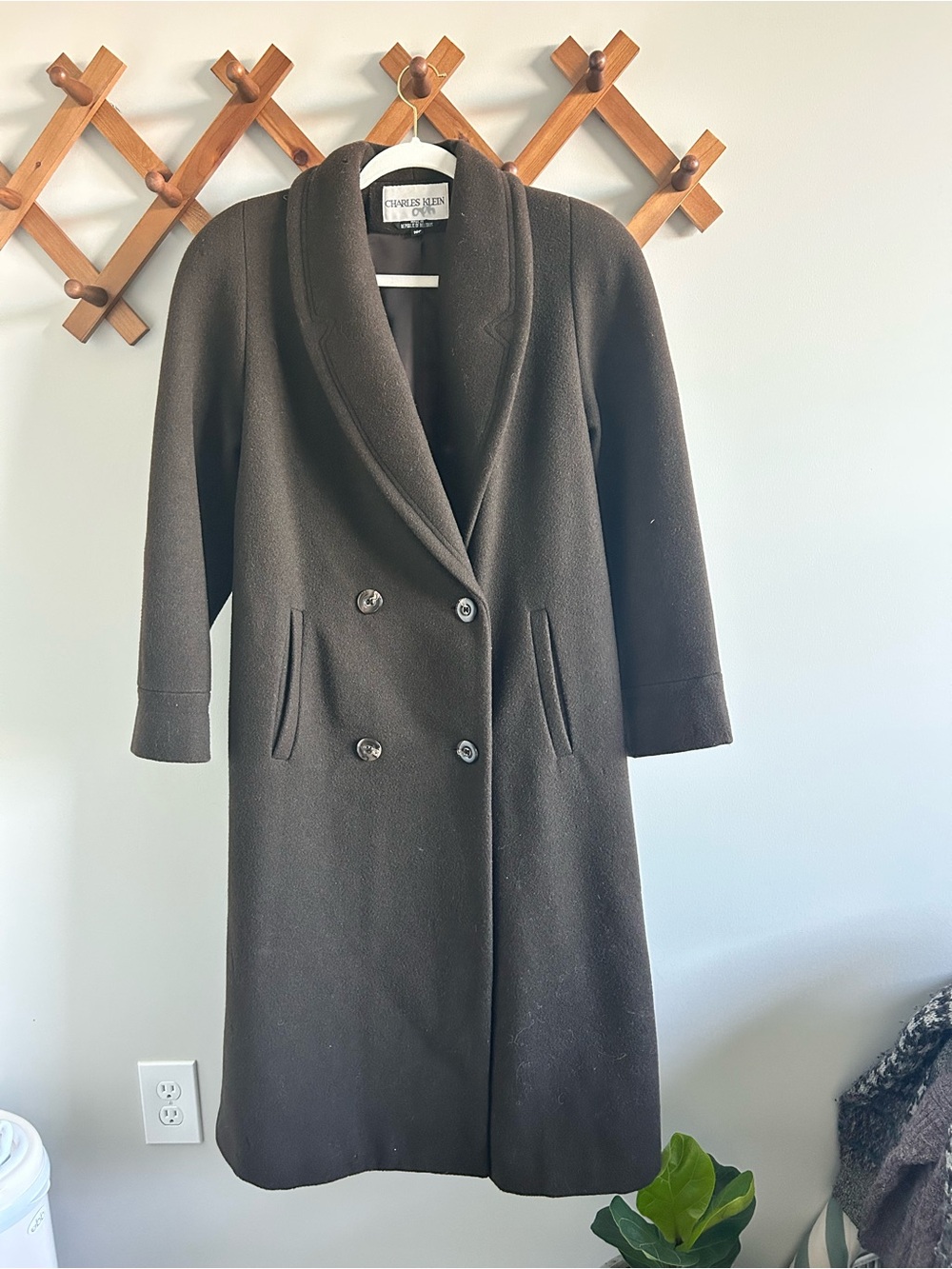 Charles Klein Women's Brown Double-Breasted Wool Trench Coat